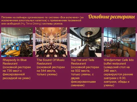 Основные рестораны Rhapsody In Blue Restaurant (основной ресторан на 735 мест