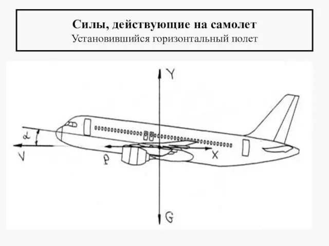 Силы, действующие на самолет Установившийся горизонтальный полет