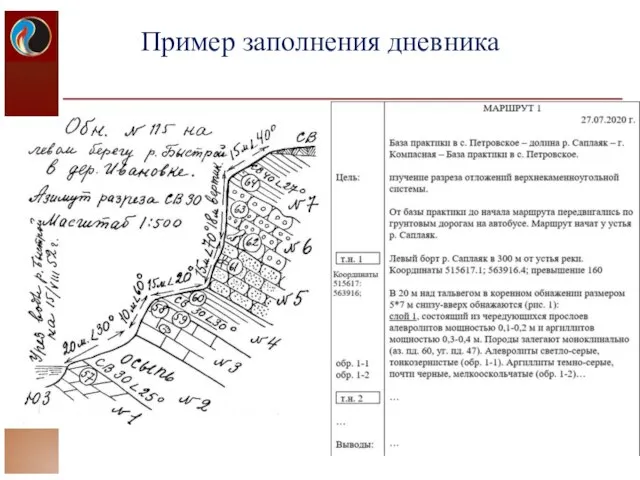 Пример заполнения дневника