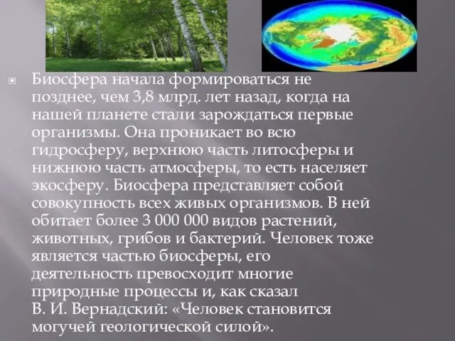 Биосфера начала формироваться не позднее, чем 3,8 млрд. лет назад, когда