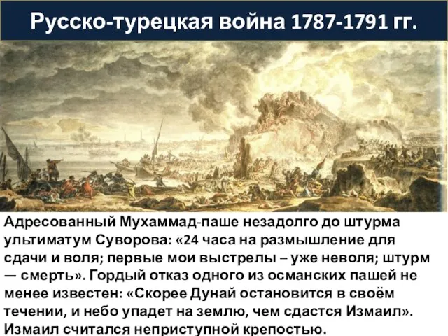 Русско-турецкая война 1787-1791 гг. Адресованный Мухаммад-паше незадолго до штурма ультиматум Суворова: