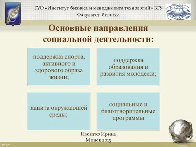 ГУО «Институт бизнеса и менеджмента технологий» БГУ Факультет бизнеса Изоитко Ирина