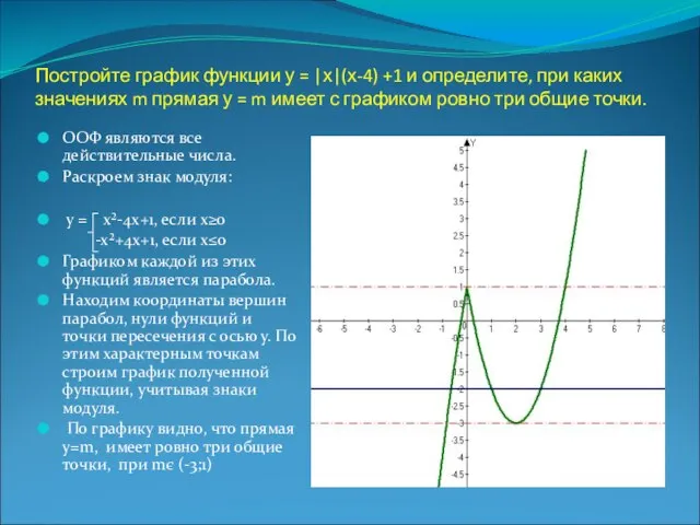 Постройте график функции у = |х|(х-4) +1 и определите, при каких