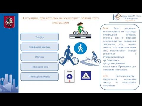 Ситуации, при которых велосипедист обязан стать пешеходом Колледж связи № 54