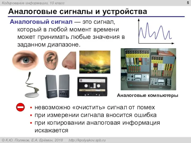 Аналоговые сигналы и устройства Аналоговый сигнал — это сигнал, который в