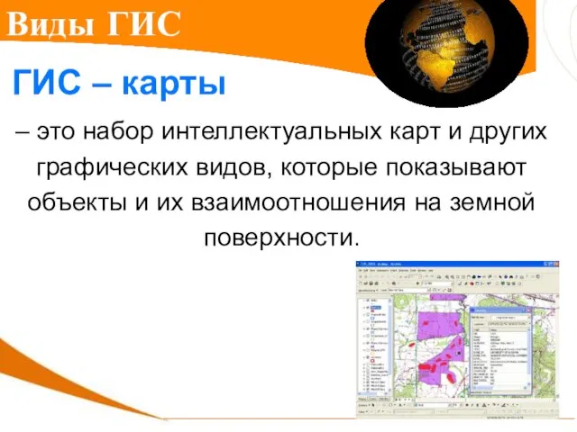 Виды ГИС ГИС – карты – это набор интеллектуальных карт и