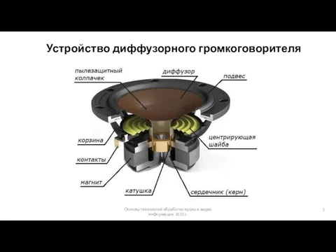 Основы технологий обработки аудио и видео информации 2015 г. Устройство диффузорного громкоговорителя