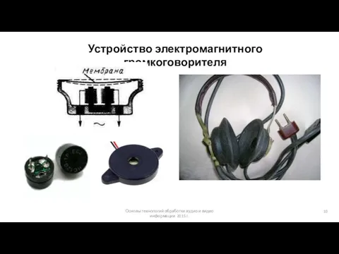 Основы технологий обработки аудио и видео информации 2015 г. Устройство электромагнитного громкоговорителя