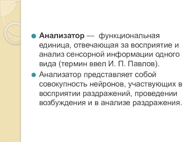 Анализатор — функциональная единица, отвечающая за восприятие и анализ сенсорной информации