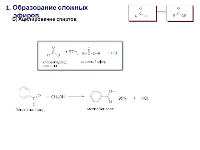 1. Образование сложных эфиров. Б) Ацилирование спиртов