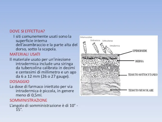 DOVE SI EFFETTUA? I siti comunemente usati sono la superficie interna