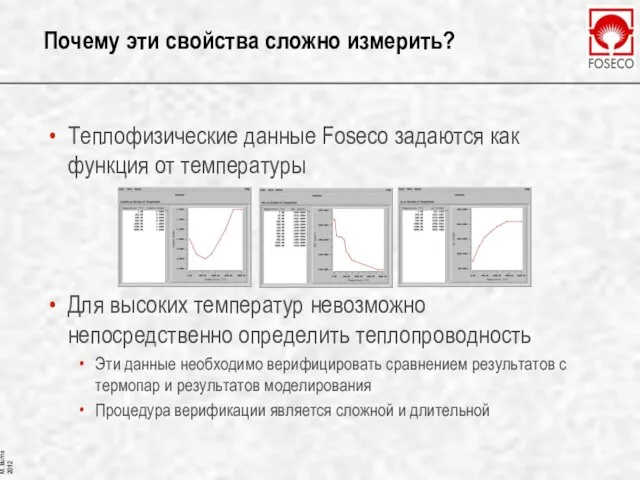 Почему эти свойства сложно измерить? Теплофизические данные Foseco задаются как функция