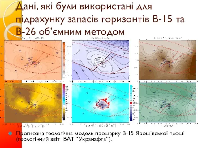 Дані, які були використані для підрахунку запасів горизонтів В-15 та В-26