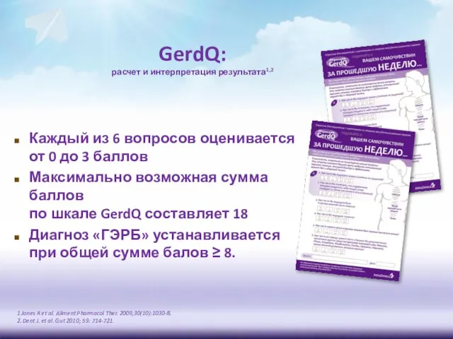 GerdQ: расчет и интерпретация результата1,2 Каждый из 6 вопросов оценивается от