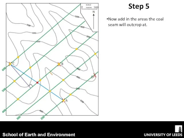 Step 5 Now add in the areas the coal seam will outcrop at.