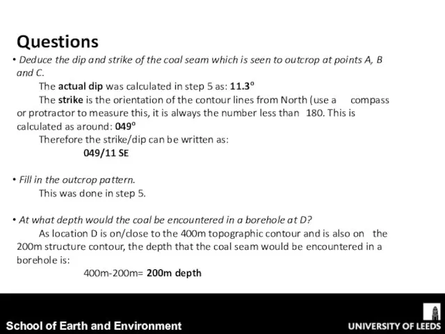 Questions Deduce the dip and strike of the coal seam which