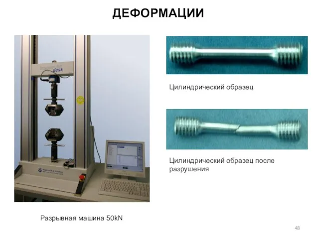 Разрывная машина 50kN Цилиндрический образец Цилиндрический образец после разрушения ДЕФОРМАЦИИ