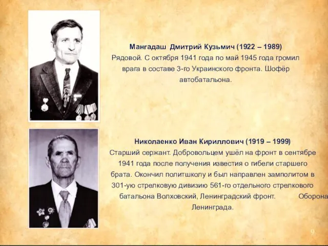 Мангадаш Дмитрий Кузьмич (1922 – 1989) Рядовой. С октября 1941 года