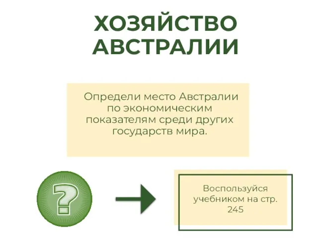 ХОЗЯЙСТВО АВСТРАЛИИ Определи место Австралии по экономическим показателям среди других государств