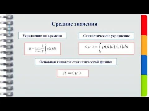 Средние значения Усреднение по времени Статистическое усреднение Основная гипотеза статистической физики