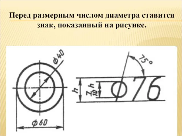 Перед размерным числом диаметра ставится знак, показанный на рисунке.