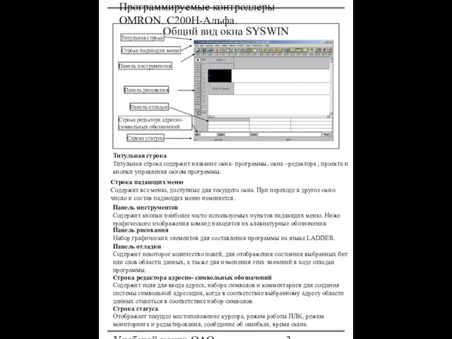 Программируемые контроллеры OMRON. С200Н-Альфа. Учебный центр ОАО "Северсталь" Общий вид окна