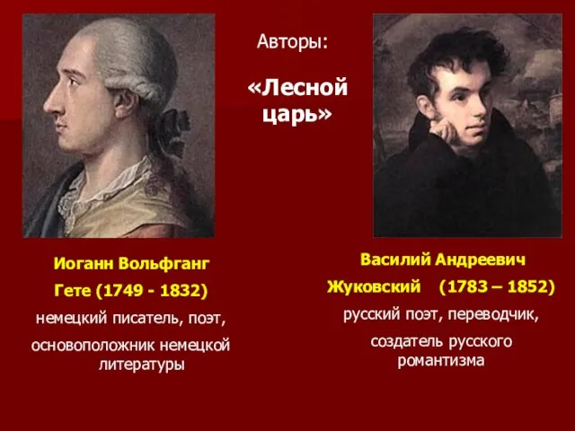 Авторы: Василий Андреевич Жуковский (1783 – 1852) русский поэт, переводчик, создатель