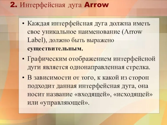 2. Интерфейсная дуга Arrow Каждая интерфейсная дуга должна иметь свое уникальное