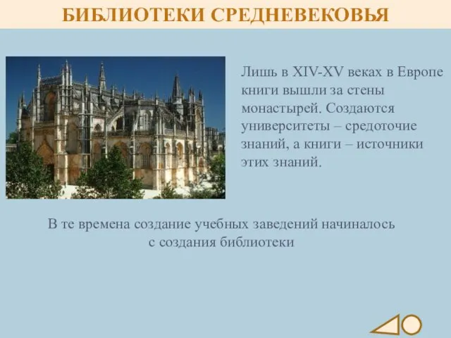 Лишь в XIV-XV веках в Европе книги вышли за стены монастырей.