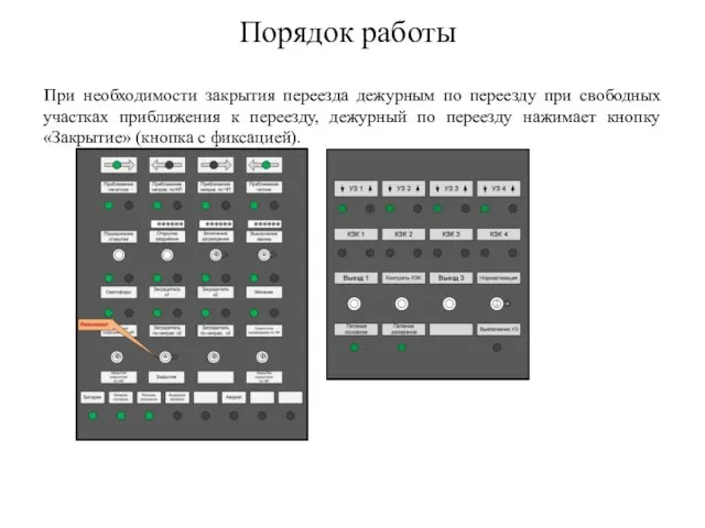 При необходимости закрытия переезда дежурным по переезду при свободных участках приближения