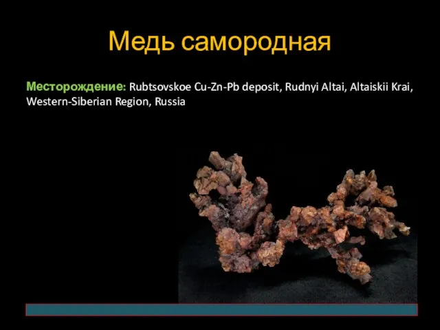 Медь самородная Месторождение: Rubtsovskoe Cu-Zn-Pb deposit, Rudnyi Altai, Altaiskii Krai, Western-Siberian Region, Russia