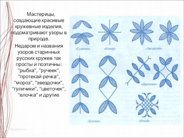 Мастерицы, создающие красивые кружевные изделия, подсматривают узоры в природе. Недаром и