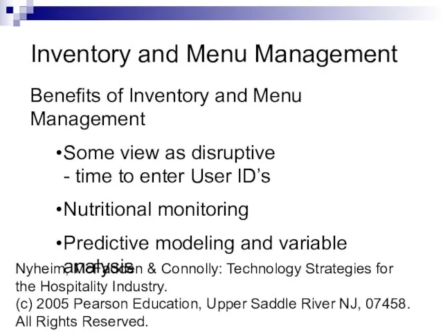 Nyheim, McFadden & Connolly: Technology Strategies for the Hospitality Industry. (c)