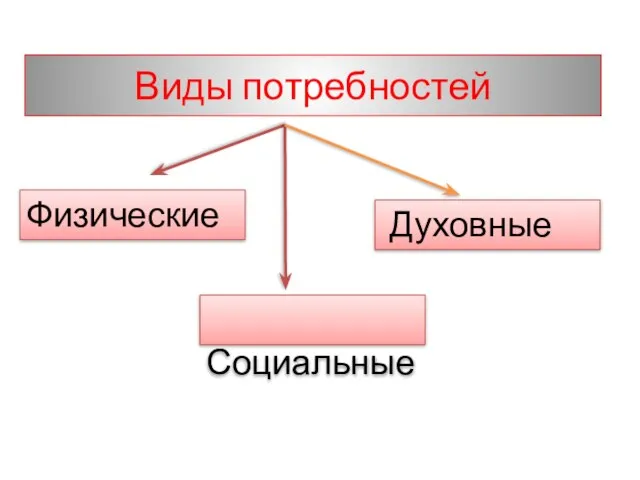 Виды потребностей Физические Социальные Духовные