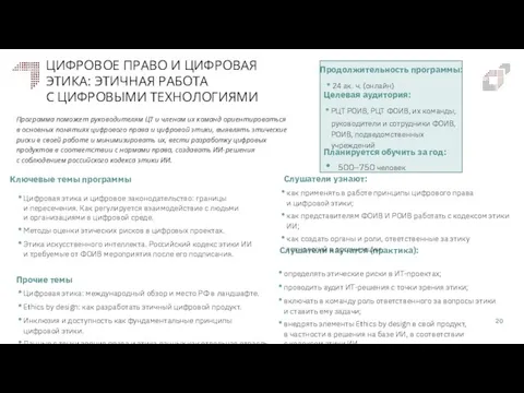 ЦИФРОВОЕ ПРАВО И ЦИФРОВАЯ ЭТИКА: ЭТИЧНАЯ РАБОТА С ЦИФРОВЫМИ ТЕХНОЛОГИЯМИ Слушатели