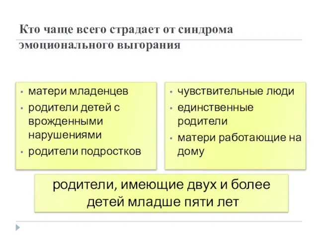 Кто чаще всего страдает от синдрома эмоционального выгорания матери младенцев родители