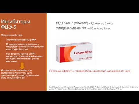 Ингибиторы ФДЭ-5 ТАДАЛАФИЛ (СИАЛИС) – 2,5 мг/сут, 6 мес СИЛДЕНАФИЛ (ВИГРА)