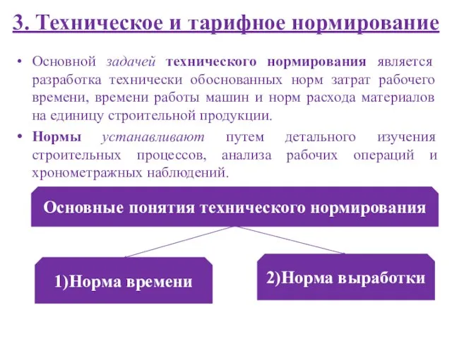 3. Техническое и тарифное нормирование Основной задачей технического нормирования является разработка