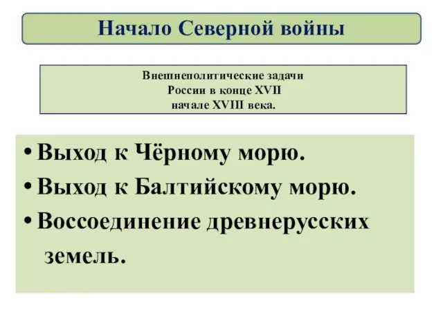 Внешнеполитические задачи России в конце XVII начале XVIII века. Выход к