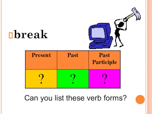 break Can you list these verb forms?