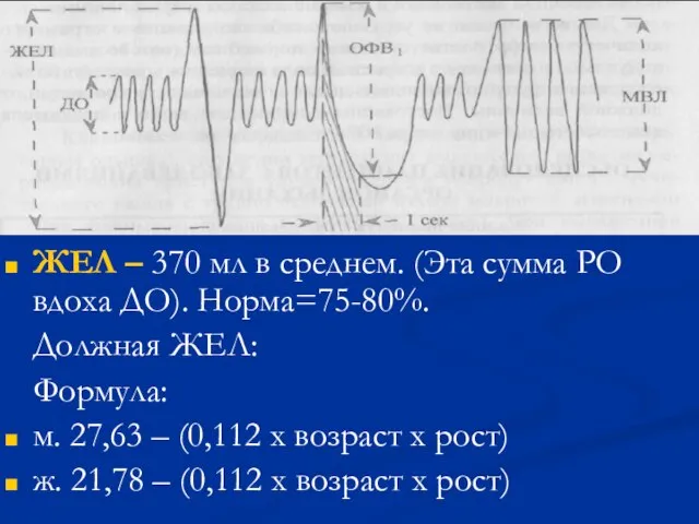 ЖЕЛ – 370 мл в среднем. (Эта сумма РО вдоха ДО).