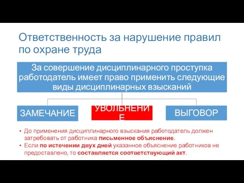 Ответственность за нарушение правил по охране труда До применения дисциплинарного взыскания