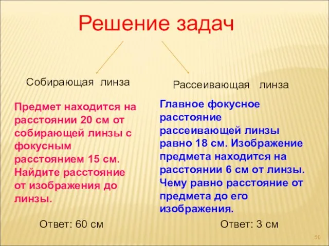 Решение задач Предмет находится на расстоянии 20 см от собирающей линзы