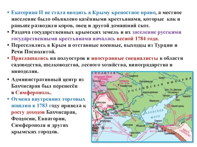 Административный центр из Бахчисарая был перенесён в Симферополь. Отмена внутренних торговых