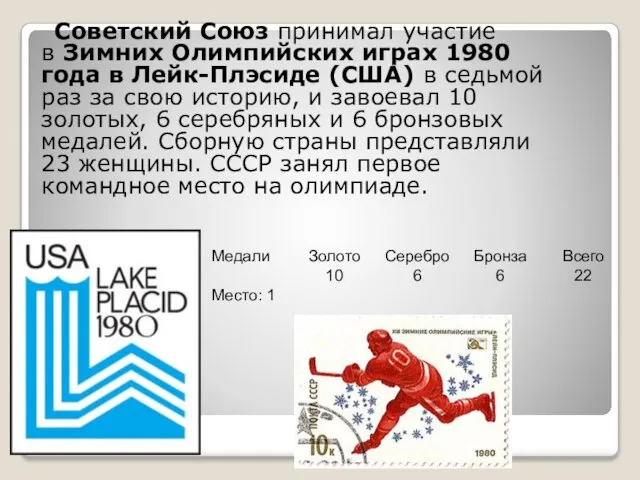 Советский Союз принимал участие в Зимних Олимпийских играх 1980 года в
