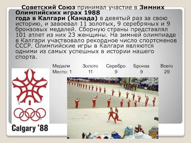 Советский Союз принимал участие в Зимних Олимпийских играх 1988 года в