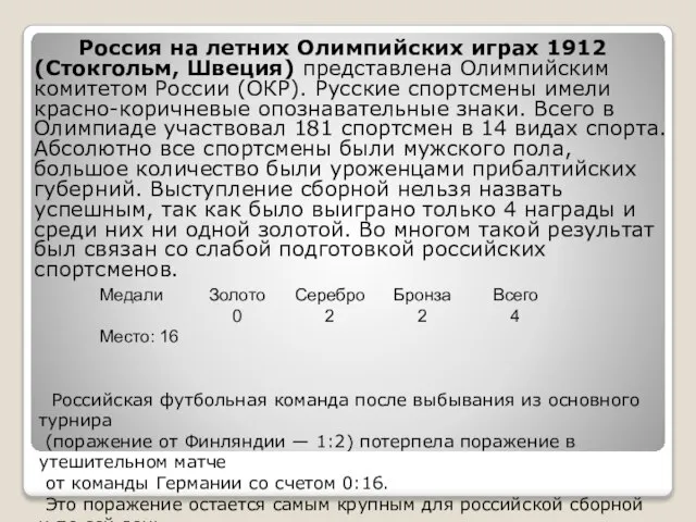 Россия на летних Олимпийских играх 1912 (Стокгольм, Швеция) представлена Олимпийским комитетом