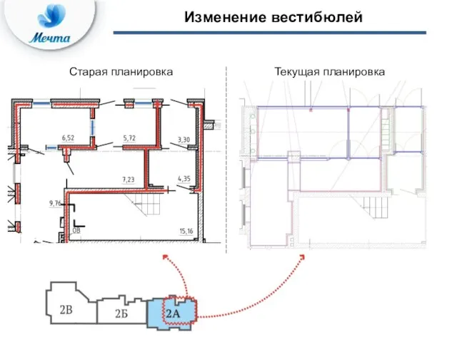 Старая планировка Изменение вестибюлей Текущая планировка