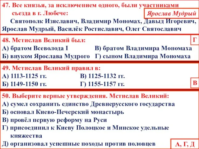 48. Мстислав Великий был: А) братом Всеволода I В) братом Владимира