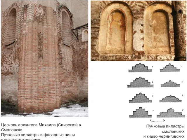 Церковь архангела Михаила (Свирская) в Смоленске. Пучковые пилястры и фасадные ниши